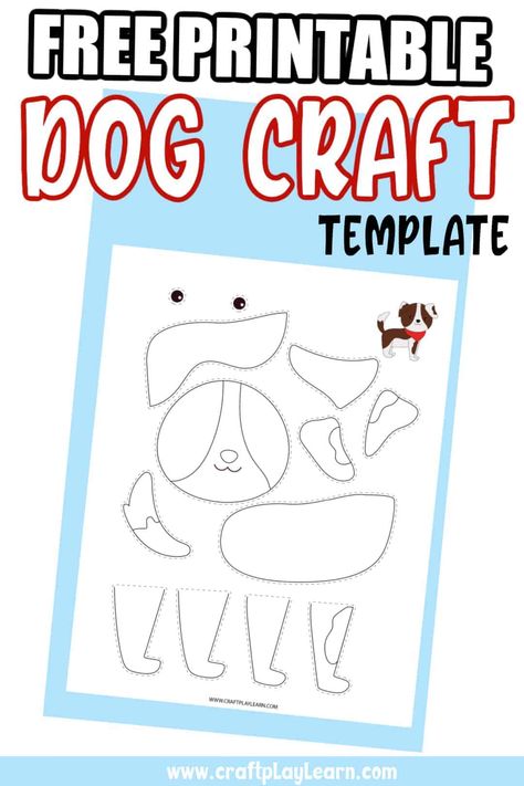 Free Dog Printable Template For Kids - Craft Play Learn Jungle Animal Crafts, Dog Puppet, Fun Facts About Dogs, Zoo Crafts, Paper Plate Animals, Dog Template, Early Years Teacher, Dog Printable, Farm Animal Crafts