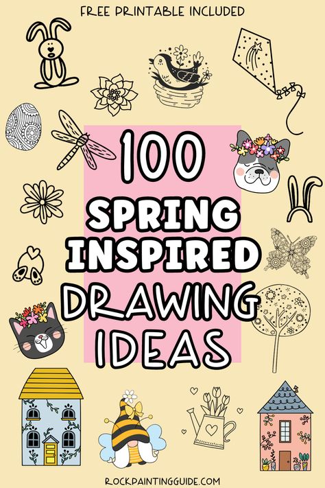 spring drawing ideas Draw Spring Ideas, Easy Spring Doodles, Spring Drawing Prompts, Spring Drawings Ideas Art, April Drawing Prompts, Spring Guided Drawing, Spring Drawing Ideas, April Doodle Challenge, Spring Drawings