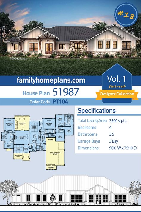 Texas Ranch House, Craftsman Ranch House Plans, Craftsman Ranch, Ranch Style House, Ranch House Plan, Ranch Style House Plans, Texas Ranch, Country Craftsman, Country Style House Plans