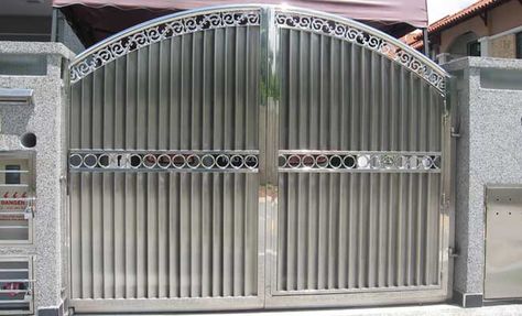 Full Steel Gate Design Ss Gate, Modern Steel Gate Design, Latest Gate Design, Gate For Home, Gate Design Modern, Fixed Window, Tor Design, Steel Gates, Stainless Steel Gate