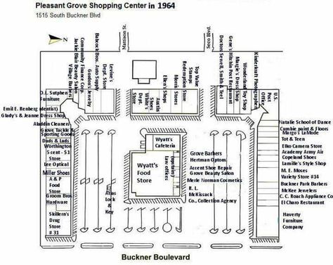 Diagram- Pleasant Grove Shopping Center, 1960's, Dallas, TX. Pleasant Grove, Route 66, Dallas Texas, Shopping Center, Dallas Tx, Dallas, Texas