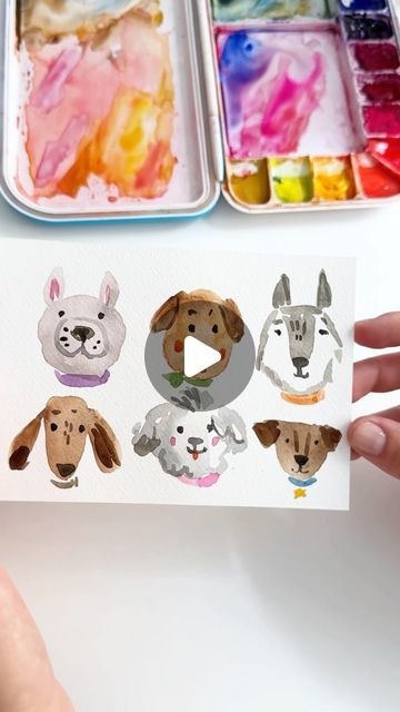 Anna Koliadych on Instagram: "The cutest watercolor dogs🐶🐾🎨🎨🎨 Fun and easy way to practice, it’s a lovely idea for greeting cards. 😌🥰😉 #watercolor #watercolorillustration #inspiration #artprocess #crafts #diy #dogillustration #dogpainting" Watercolor Art Of Dogs, Easy Watercolor Dog, Watercolor Dogs Easy, Water Colors Painting Easy, Watercolour Dogs, Greeting Cards Watercolor, Watercolor Dogs, Watercolor Videos, Dog Watercolor Painting