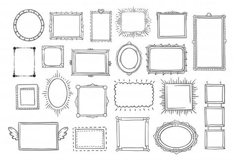 Frame Drawing Ideas, Hand Drawn Frames, Drawn Frames, Frame Drawing, Frames Vintage, Doodle Frame, Doodle Frames, Drawing Frames, Vector Sketch