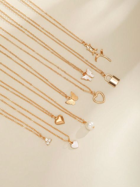 9pcs Vintage Fashionable Heart Shaped Faux Pearl & Butterfly & Flower & Multi-Element Pendant Charm Necklace Set For Women, Daily Party Jewelry GiftI discovered amazing products on SHEIN.com, come check them out! Jewelry Shein, Locket Necklaces, Pearl Butterfly, Butterfly Flower, Butterfly Flowers, Party Jewelry, Locket Necklace, Jewelry Party, Set For Women