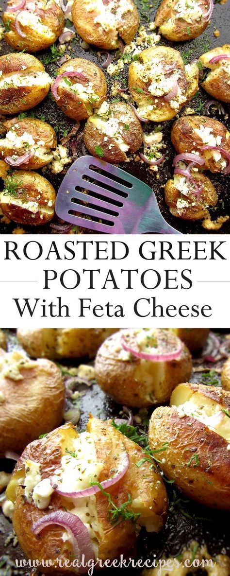 Greek Potatoes With Feta, Potatoes With Feta Cheese, Greek Potatoes Recipe, Recipe With Feta Cheese, Roasted Greek Potatoes, Potatoes With Feta, Potatoes Roasted, Greek Potatoes, Easy Mediterranean Diet Recipes