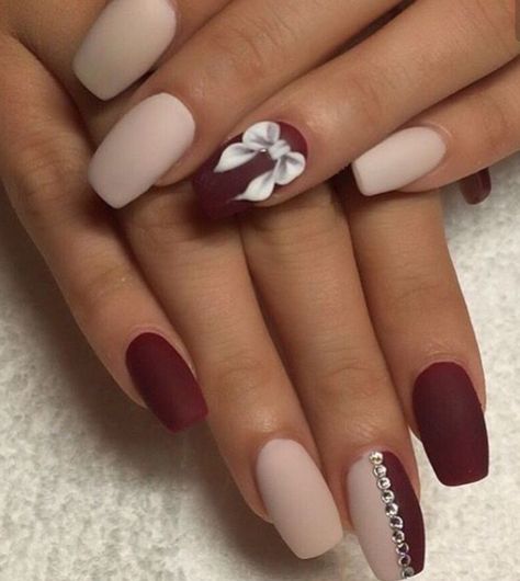 maroon and tan nails                                                       … Maroon Nail Art, Rose Quartz Nails, Maroon Nails, Matte Nails Design, Pretty Nail Art Designs, Burgundy Nails, Pretty Nail Art, Nailed It, Prom Nails