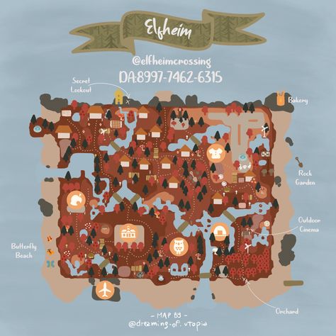 #animalcrossingisland Acnh Map Design Ideas Cottagecore, Acnh Nordic Island, Acnh Nordic Design, Acnh Islands To Visit Dodo Code, Acnh Fall Island Names, Acnh Maps, Kawaii Island, Dream Address, Fall Cottagecore