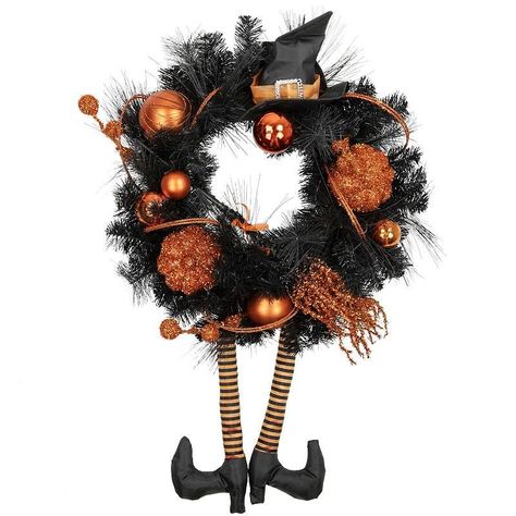 Boho Halloween Makeup Looks That Will Turn Heads Orange Ornaments, Holiday Decor Halloween, Boho Halloween, Black Pine, Shatterproof Ornaments, Black Witch, Halloween Orange, Artificial Wreath, Halloween Decorations Indoor