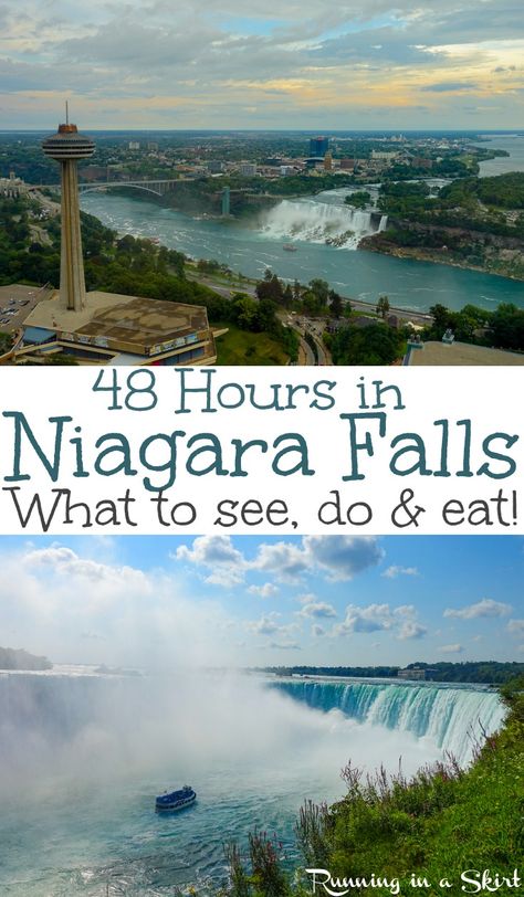 Things to Do in Niagara Falls Canada with 48 Hours - what do see, do & eat! Tips and itinerary for restaurants, photography, most popular attractions (including the Journey Behind the Falls and the Hornblower / Maid of the Mist boat ride, Whirlpool, and White Water Walk.) Also includes Niagara-on-the-lake. This is one of the prettiest natural wonders of the world! / Running in a Skirt #niagarafalls #niagara #waterfalls #travel #adventure via @juliewunder White Water Walk Niagara Falls, Best Places To Eat In Niagara Falls Canada, Niagara Falls Canada Itinerary, Things To Do In Niagara Falls Canada, Restaurants Photography, Blame Canada, Niagara Falls Winter, Mom Vacation, Niagara Falls Vacation