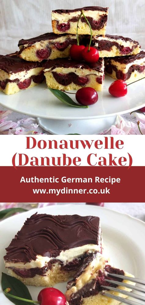 International Pastries, Sour Cherry Cake, Chocolate Cake With Cherry, German Buttercream, German Dessert, Cake With Cherry, German Pastries, Easy German Recipes, Cherry Cake Recipe