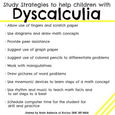 study strategies for dyscalculia Dyscalculia Strategies Math, Discalculia Math, Dyscalculia Strategies, Mnemonic Devices, Learning Disorder, Study Strategies, Dysgraphia, Learning Differences, Math Intervention