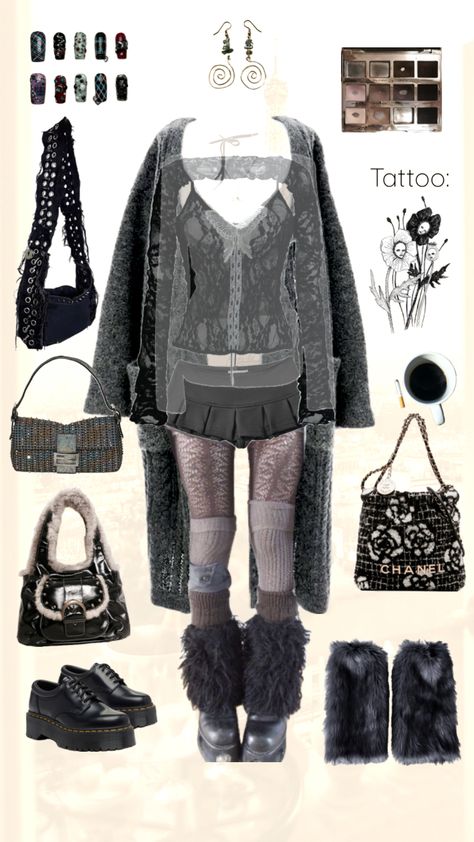 Indie Grunge Grey Outfit #darkcolors #longcardigan #cardigan #indiegrunge #indie #grunge #fall #winter #black #grey #drmartens #maryjanes #legwarmers #2016vibes #2017vibes Winter Aesthetic Outfit Grunge, Cozy Grunge Outfits, Grunge Cardigan Outfit, Edgy Winter Outfits Grunge, Winter Grunge Outfits Cold Weather, Winter Outfits Aesthetic Grunge, Grudge Aesthetics Outfits, Winter Grunge Outfits, Skins Outfit