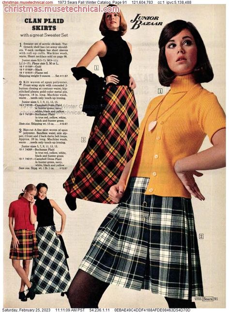 1973 Sears Fall Winter Catalog, Page 91 - Catalogs & Wishbooks 1970s Plaid Skirt, Colleen Corby, 1970s Sweater, 70s Sweater, 70s Plaid, Groovy Fashion, 1960 Fashion, 70 Fashion, Fashion 1970s