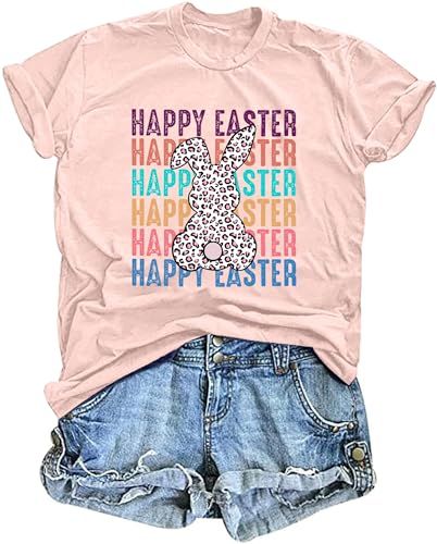 Women Happy Easter T Shirt Bunny Rabbit Graphic T-Shirt Funny Letter Printed Shirts Short Sleeve Tops Butterfly Graphic, Evening Dresses Plus Size, Maxi Dress Cocktail, Round Neck Tees, Maxi Dress Formal, Active Wear Leggings, Trendy Tops, Basic Style, Dusty Pink