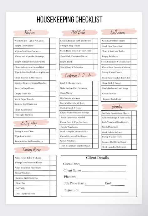 Housekeeping Checklist,airbnb Cleaning Checklist,housekeeping Cleaning Planner,proffesional Cleaning,housekeeper Print,airbnb Cleaning - Etsy