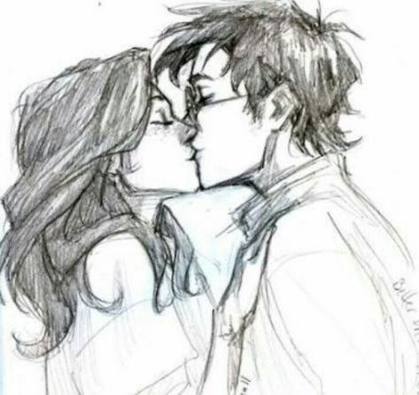 Hinny is canon! Drawing Ideas Couples, Couples Sketches, Couples Kissing Drawing, Fanart Harry Potter, Cute Couple Sketches, Kissing Drawing, Scary Drawings, Harry And Ginny, Couple Sketch