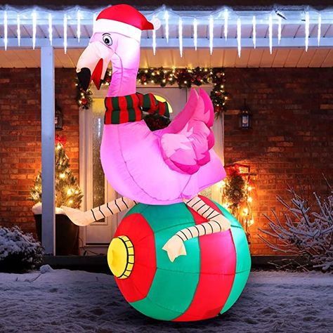 Amazon.com: Christmas Inflatable Decorations Flamingo on Ornament 6 ft with Build-in LEDs Blow Up Inflatables for Christmas Party Indoor, Outdoor, Yard, Garden, Lawn Décor, Holiday Season : Patio, Lawn & Garden Christmas Inflatables Outdoor Lawn, Blow Up Christmas Decorations, Christmas Blow Up, Christmas Props, Inflatable Decorations, Tropical Christmas, Colonial Christmas, Christmas Yard Decorations, Flamingo Christmas