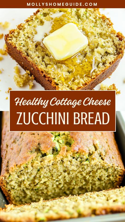 Indulge in a delicious and nutritious treat with this mouthwatering cottage cheese zucchini bread recipe. Made with wholesome ingredients, this bread is the perfect balance of fluffy texture and subtle sweetness. Whether enjoyed for breakfast or as a delightful snack, each bite is filled with the comforting flavors of zucchini and creamy cottage cheese. Elevate your baking game and impress your loved ones with this easy-to-make recipe that will have everyone coming back for more! 3 Ingredient Cottage Cheese Flatbread, Cottage Cheese Keto Breakfast, Cottage Cheese Zucchini Bread, Cottage Cheese Cinnamon Bread, Cottage Cheese Vegetarian Recipes, Hidden Cottage Cheese Recipes, Healthy Quick Bread, Easy Cottage Cheese Recipes, Recipes With Cottage Cheese Healthy