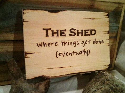 Backyard Shed Diy #gardenlove #garden Wooden Engraving, Pallet Room, Wood Shed Plans, Man Shed, Shed Signs, Storage Shed Plans, Wooden Sheds, Man Cave Signs, Garage Signs