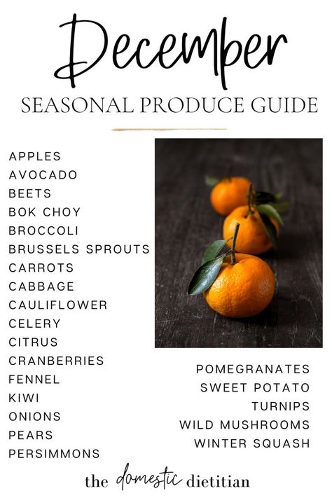 See what's in Season in December with our Seasonal Produce and Recipe Guide #seasonalproduce #mediterraneandiet #mediterraneandiettips #recipeguidedecember #decemberrecipes #healthyrecipes #easyrecipeideas #winterrecipes In Season Fruits And Vegetables December, December Foods In Season, December Produce In Season, Vegetables In Season By Month, Seasonal Eating Chart, December Vegetables, December Produce, Nutrient Food, Teaching Nutrition