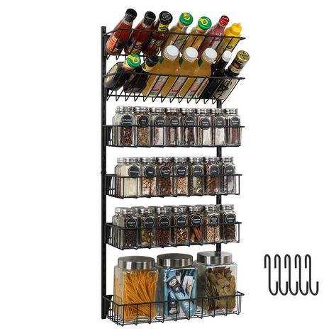 X Cosrack Organizer Seasoning Height Adjustable Bathroom | Kitchen Pantry Design Spice Shelves, Mounted Spice Rack, Door Spice Rack, Pasta Storage, Wire Storage Shelves, Hanging Spice Rack, Wall Mounted Spice Rack, Spice Shelf, Pantry Wall