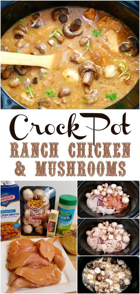 Crockpot Chicken And Mushrooms, Mushroom Recipes Crockpot, Slow Cooker Chicken Mushroom, Crockpot Ranch Chicken, Mushroom Slow Cooker, Ranch Chicken Crockpot, Slow Cooker Kitchen, Chicken Breast Slow Cooker, Chicken And Mushrooms