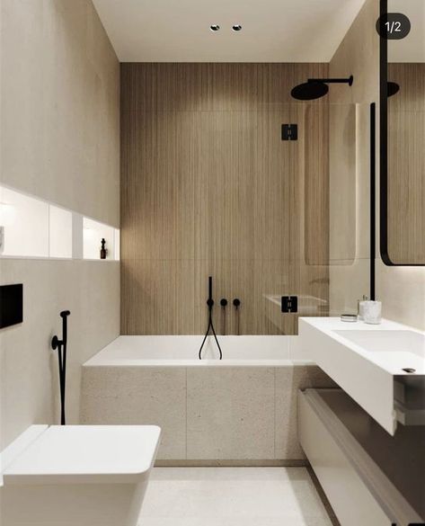 Simple Modern Small Bathroom, Small Bathroom 3 M2, Small Shower And Toilet Room, Japandi Bathroom Ideas, Modern Bathroom Tiles, Bathroom Japandi, Best Bathroom Paint Colors, Small Bathroom Interior, Bathroom Paint