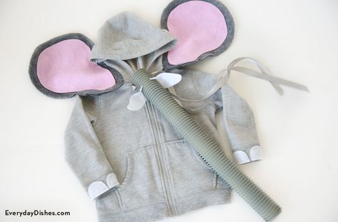 DIY hoodie elephant costume Halloween craft Baby Elephant Costume, Dumbo Costume, Elephant Halloween, Diy Hoodie, Elephant Costume, Diy Elephant, Elephant Costumes, Old Sweatshirt, Diy Costumes Kids