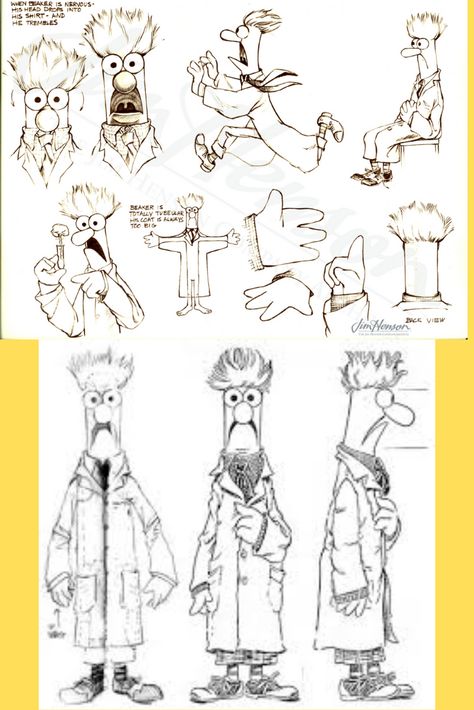 Beaker Muppet Scientist  www.puppetbuildingworld.com #muppets #beakerpattern Puppets Drawing, Handmade Puppets Ideas, Muppet Art, Muppet Oc, How To Draw Muppets, Muppet Drawings, Muppet Character Design, Muppets Drawings, Muppet Tattoo