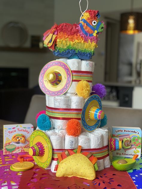 Fiesta Diaper Cake, A Little Muchacho Is On His Way, Coco Baby Shower Theme, Senior Or Senorita Baby Reveal, Taco Baby Shower Cake, Mexican Fiesta Baby Shower Ideas, Fiesta Baby Shower Ideas Decoration, Mexican Themed Gender Reveal, A Little Señorita Is On Her Way