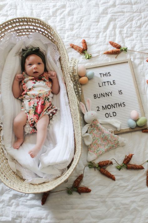 2 month Easter Easter Monthly Pictures, Easter Pics For Babies, Easter Monthly Baby Picture, April Milestone Pictures, My First Easter Photoshoot, Two Month Old Photoshoot, Easter Milestone Pictures, April Milestone Baby Picture, Baby First Easter Pictures