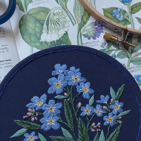 Lucy Freeman on Instagram: "There’s still time to order an embroidery kit for Mothers Day! This forget-me-not design was inspired by my Mums garden where the lovely little flowers pop up along her garden path each year 💙" Forget Me Nots Embroidery, Embroidery Forget Me Not Tutorial, Embroidered Forget Me Nots, Forget Me Not Embroidery Pattern, Forget Me Not Embroidery, Embroidery Mothers Day, Bee Project, Mums Garden, Embroidered Vans