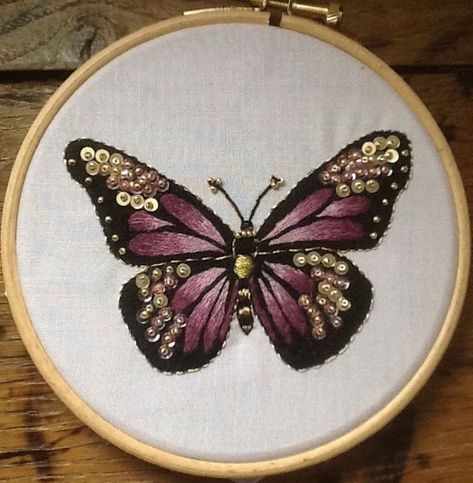 Butterfly Sequins Embroidery, Butterfly Embroidery Beads, Butterfly Embroidery Designs, Diy Embroidery Thread, Embroidery Quotes, Hoops Embroidery, Quotes Embroidery, Embroidery Abstract, Embroidery Geometric