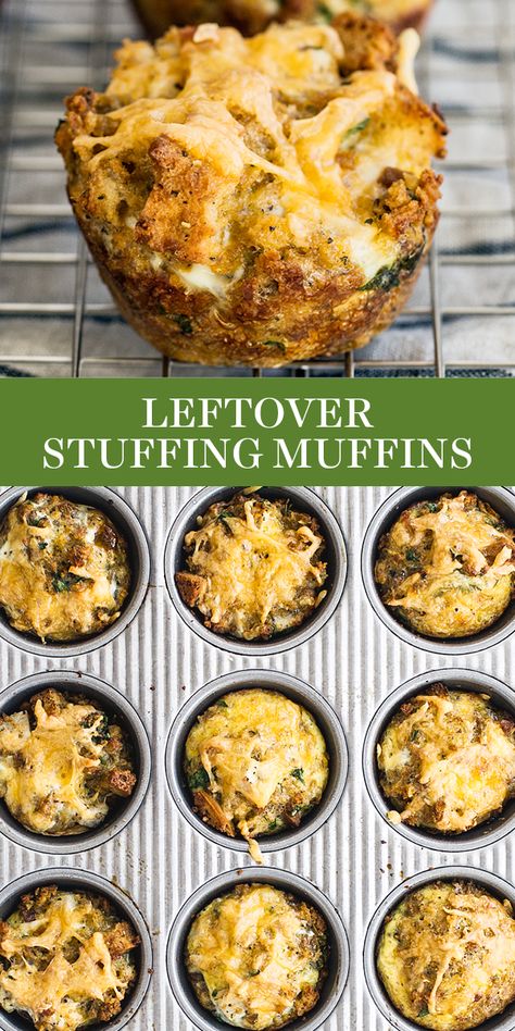 Thanksgiving Leftover Stuffing Muffins are made in minutes with leftover stuffing and turkey for a tasty breakfast or snack that you can dip in cranberry sauce or gravy! Easy homemade recipe. #thanksgivingleftovers #stuffingrecipe #stuffingmuffins #thanksgivingsidedish Leftover Stuffing Recipes, Stuffing Leftovers, Stuffing Muffins, Thanksgiving Diner, Thanksgiving Dinner For Two, Leftover Stuffing, Muffins Breakfast, Thanksgiving Brunch, Recipe Thanksgiving