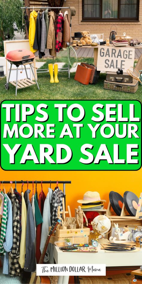 These summer garage sale tips and tricks will help you get maximum profits, even if you don’t have any big-ticket items to sell.  If you’re thinking of having a yard sale soon, these garage sale tips and tricks will help you make the most money possible! Garage Sell Tips, Garage Sale Organization Ideas, Garage Sale Ideas, Yard Sale Ideas, Garage Sale, Planning A Yard Sale, Garage Sale Ideas Display, Easy Garage Sale Pricing, Successful Garage Sale Tips