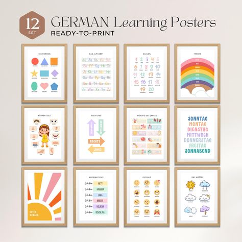 12 German Educational Poster Bundle - Nursery Wall Art, Classroom Room Decor, Montessori Wall Art, German Kids Bedroom Wall Art Tagalog Alphabet, Montessori Wall, Montessori Wall Art, Wall Art Classroom, Learn Polish, Kids Bedroom Wall Art, Arabic Learning, Montessori Art, Parties Du Corps