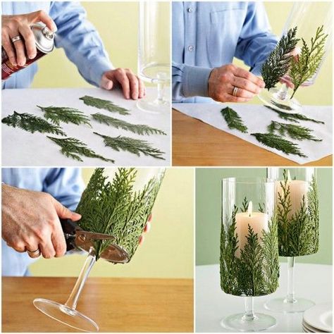 DIY Christmas Candle Centerpieces Pictures, Photos, and Images for Facebook, Tumblr, Pinterest, and Twitter Evergreen Candle, Diy Candle Holders, Candle Craft, Navidad Diy, Holiday Candles, Simple Holidays, Noel Christmas, Tutorial Diy, Christmas Deco