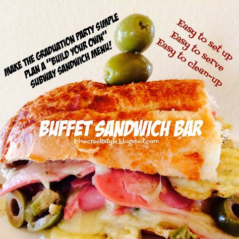 Build Your Own Sandwich Bar...from Pinecreekstyle.blogspot.com Gourmet Sandwich Bar, Sub Bar Build Your Own Party, Sun Sandwich Bar, Sub Bar Build Your Own, Build Your Own Slider Bar, Build Your Own Sub Sandwich Bar, Deli Sandwich Bar, Build Your Own Sandwich Bar Ideas, Make Your Own Sandwich Bar Party