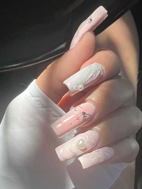 Nail Ideas Baby Pink, Crazy Nails Ideas, Nails Ethereal, White Pink Nails, Gel X Extensions, Pearly Nails, Ethereal Nails, Feminine Nails, Nail Inspo Nail Art