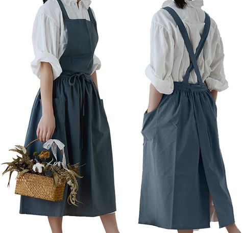 Dress With Apron Vintage, Gardening Dresses For Women, Cute Apron Outfit, Vintage Gardening Clothes, Apron Style Dress, Garden Work Outfit, Work Apron Pattern, Gardening Apron Pattern, Gardening Apron Diy Free Pattern