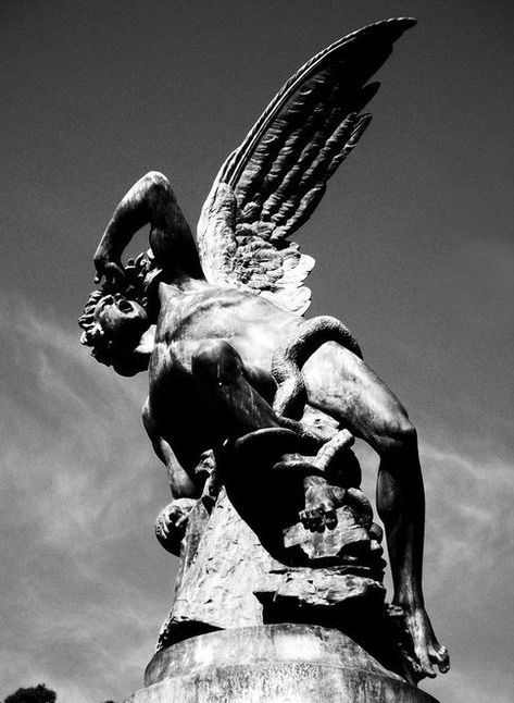 Fall of Lucifer Fall Of Lucifer, Lucifer's Fall, Fallen Angel Art, Icarus Fell, Dark Naturalism, Before The Fall, Bible Pictures, Angel Statues, Beautiful Angel