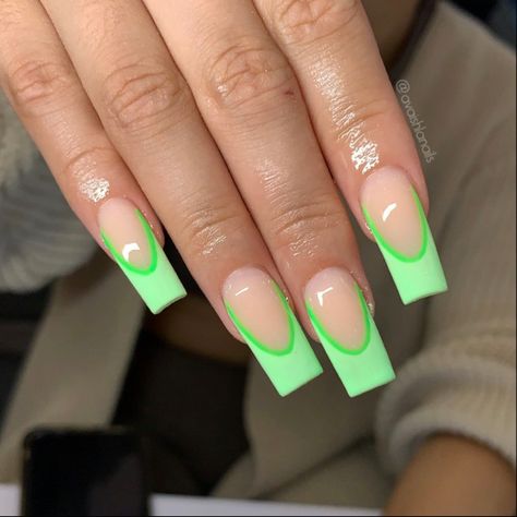 Green French Tip, Green Acrylic Nails, Green French, Acrylic Nails Ideas, Simple Acrylic Nails, French Tip Acrylic Nails, Work Nails, Short Square Acrylic Nails, Acrylic Nails Coffin Pink