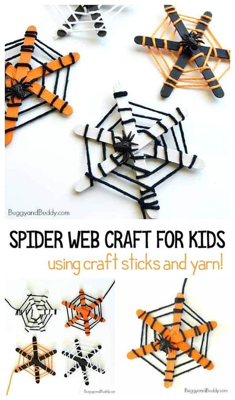 Spider Web Craft, Craft Halloween, October Crafts, Craft Sticks, Fun Halloween Crafts, Halloween Arts And Crafts, Easy Halloween Crafts, Yarn Craft, Fall Crafts For Kids