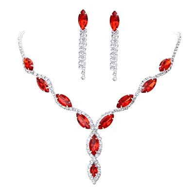 Women Wedding Jewelry bright Crystal Rhinestone Droplets Necklace Earrings Party Set Red Jewelry Set, Gold Jewelry Prom, Jewelry Prom, Inexpensive Jewelry, Cheap Necklaces, Wedding Red, Prom Heels, High Jewellery, Women's Jewelry Sets