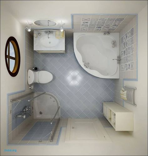 Corner Bathtub Shower, Design Interior Baie, Small Bathroom Pictures, Small Bathroom Layout, Bilik Air, Corner Tub, Small Showers, Decor Baie, Tiny Bathrooms