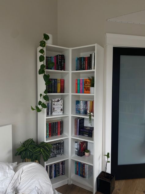 Small Room Bookshelves, Small Bedroom Bookshelf Ideas, Bookshelf Goals, Bedroom Bookshelf, Book Self, Bookshelf Aesthetic, Simple Bookshelf, Bookshelf Inspiration, Bookshelves In Bedroom