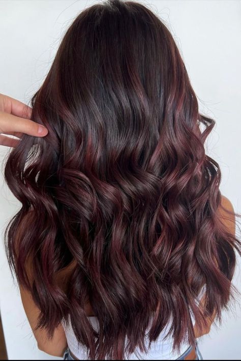 Dark Brown Hair Balayage, Red Balayage Hair, Wine Hair Color, Black Hair Balayage, Brown Hair Looks, Wine Hair, Hair Color Streaks, Dark Red Hair, Dark Hair With Highlights