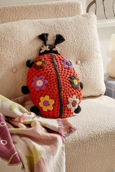 Home + Apartment: Furniture, Décor, + More | Urban Outfitters Ladybug Pillow, Crochet Ladybug, Confection Au Crochet, Knitted Cushions, Crochet Pillows, Crochet Cushions, Crochet Pillow, Crochet Diy, Diy Crochet Projects