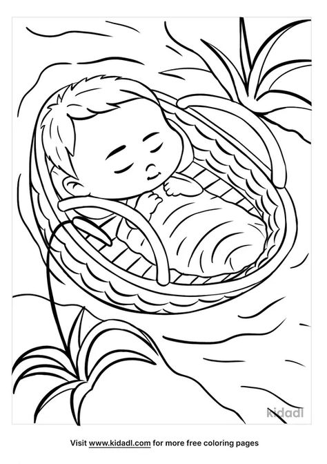 Moses Craft Preschool, Moses Coloring Page, Baby Moses Crafts, Basket Coloring Page, Abraham Bible, Moses Craft, Free Bible Coloring Pages, Baby Moses, Fun Lifestyle