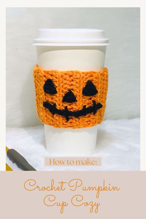 #crochetcupcozy #pumpkin #crochetpumpkin #handmade #crochet #freecrochettutorial #halloween #halloweencrochetproject Crochet Halloween Jar Covers, Halloween Cup Cozy Crochet, Crochet Halloween Cup Cozy Free Pattern, Fall Cup Cozy Crochet Pattern, Pumpkin Cup Cozy, Easy Crochet Halloween, Crochet Cup Cozies, Crochet Cozies, Cup Cozy Crochet Pattern